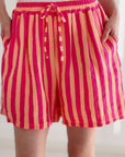 Musselin Shorts, breite Streifen, Fuchsie