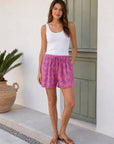 Musselin Shorts, Palmenblätter, Lila-Rosa
