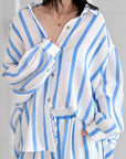 Musselin Bluse, neue Streifen, Blau