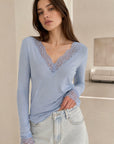Cashmere Longsleeves, Lace, Babyblau