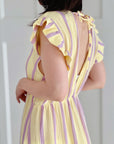 Musselin Kleid, rückenfrei, ärmellos, breite Streifen, Violett