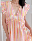 Musselin Kleid, rückenfrei, ärmellos, bunte Streifen, 3 Farben