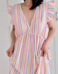 Musselin Kleid, rückenfrei, ärmellos, bunte Streifen, 3 Farben