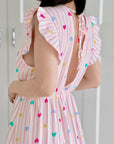 Musselin Kleid, rückenfrei, ärmellos, Herzchen-Streifen, 2 Farben