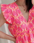 Musselin Kleid, rückenfrei, ärmellos, Palmenblätter, 3 Farben
