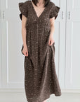 Musselin Kleid, rückenfrei, ärmellos, Wild-Leo, Schoko