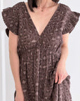 Musselin Kleid, rückenfrei, ärmellos, Wild-Leo, Schoko