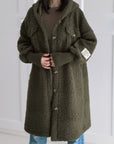 Teddy-Mantel, Patch & Kapuze, Khaki