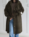 Teddy-Mantel, Patch & Kapuze, Khaki