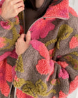 Teddyjacke, 3D-Blumen, Rosa-Taupe