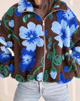 Teddyjacke, 3D-Blumen, Blau-Schoko