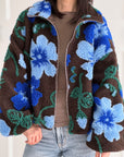 Teddyjacke, 3D-Blumen, Blau-Schoko