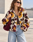 Teddyjacke, 3D-Blumen, Senf-Beige
