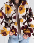 Teddyjacke, 3D-Blumen, Senf-Beige