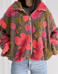 Teddyjacke, 3D-Blumen, Rosa-Taupe