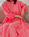 Musselin Kleid, Neon-Streifen, Classic, 4 Farben