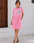T-Shirt-Kleid, Palm Club, Neon-Pink