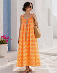 Boho-Kleid, Palmblätter, Neon-Orange