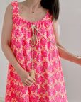 Boho-Kleid, Palmblätter, Neon-Pink