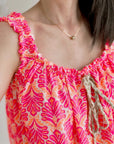 Boho-Kleid, Palmblätter, Neon-Pink