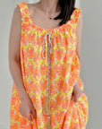 Boho-Kleid, Palmblätter, Neon-Orange