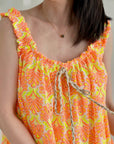 Boho-Kleid, Palmblätter, Neon-Orange