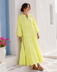 Musselin Kleid, Neon-Streifen, Classic, Neon-Gelb