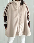 Kunstfell-Jacke mit Strickärmeln, Beige