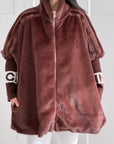 Kunstfell-Jacke mit Strickärmeln, Schoko
