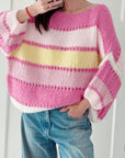 Pullover, Pastell, breite Streifen, Flauschi, 4 Farben