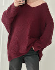 Bouclé Pullover, V-Ausschnitt, 7 Farben