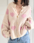 Strickjacke, Herzen, Cremeweiß