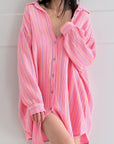 Musselin Bluse, Oversize, Pink-Streifen