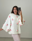 Strickpullover, 3D-Blumen, Grobstrick