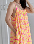 Musselin Sommerkleid, Palmblätter, Neon-Gelb