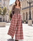Karierte Wide-Leg-Hose, Bordeaux