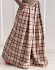 Karierte Wide-Leg-Hose, Beige