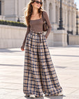 Karierte Wide-Leg-Hose, Grau