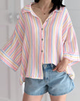 Musselin Bluse, 3/4-Ärmel, bunte Streifen, 2 Farben