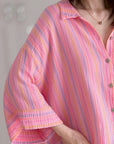 Musselin Bluse, 3/4-Ärmel, bunte Streifen, Pink