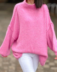 Pullover, flauschi, Stehkragen, Rosa