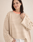 Longsleeve, Streifen, Farbkragen & Weiten Ärmeln, 6 Farben