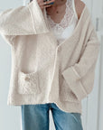 Bouclé Strickjacke, weite Ärmel, 2 Farben
