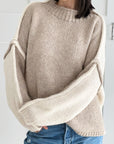 Pullover, Kontrastfarbe, Beige