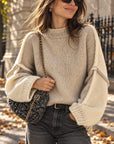 Pullover, Kontrastfarbe, Beige