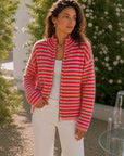 Strickjacke, Streifen, Rot