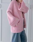 Bouclé Strickjacke, weite Ärmel, 2 Farben