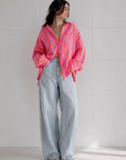 Musselin Bluse, breite Streifen, Neon