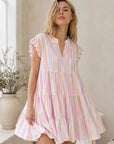 Musselin Tunika, bunte Streifen, Rosa