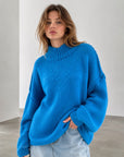 Pullover, flauschi, Stehkragen, Blau
